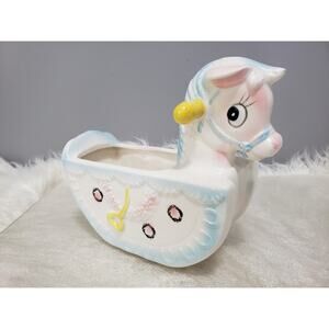 Vintage Inarco Japan Planter Rocking Horse‎ Pink Blue Pony E-2559 nursery decor